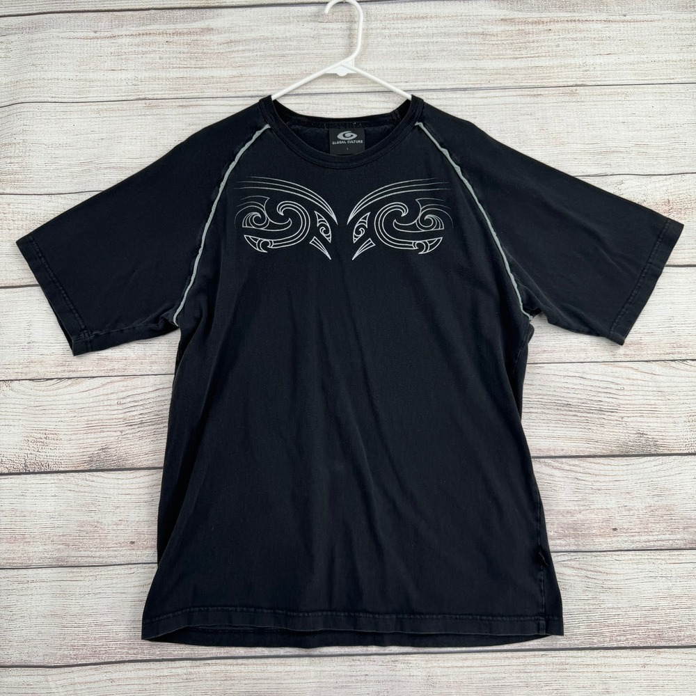 Global Culture Graphic T-Shirt Mens L Black Tribal Maori New Zealand CL 201PNZ
